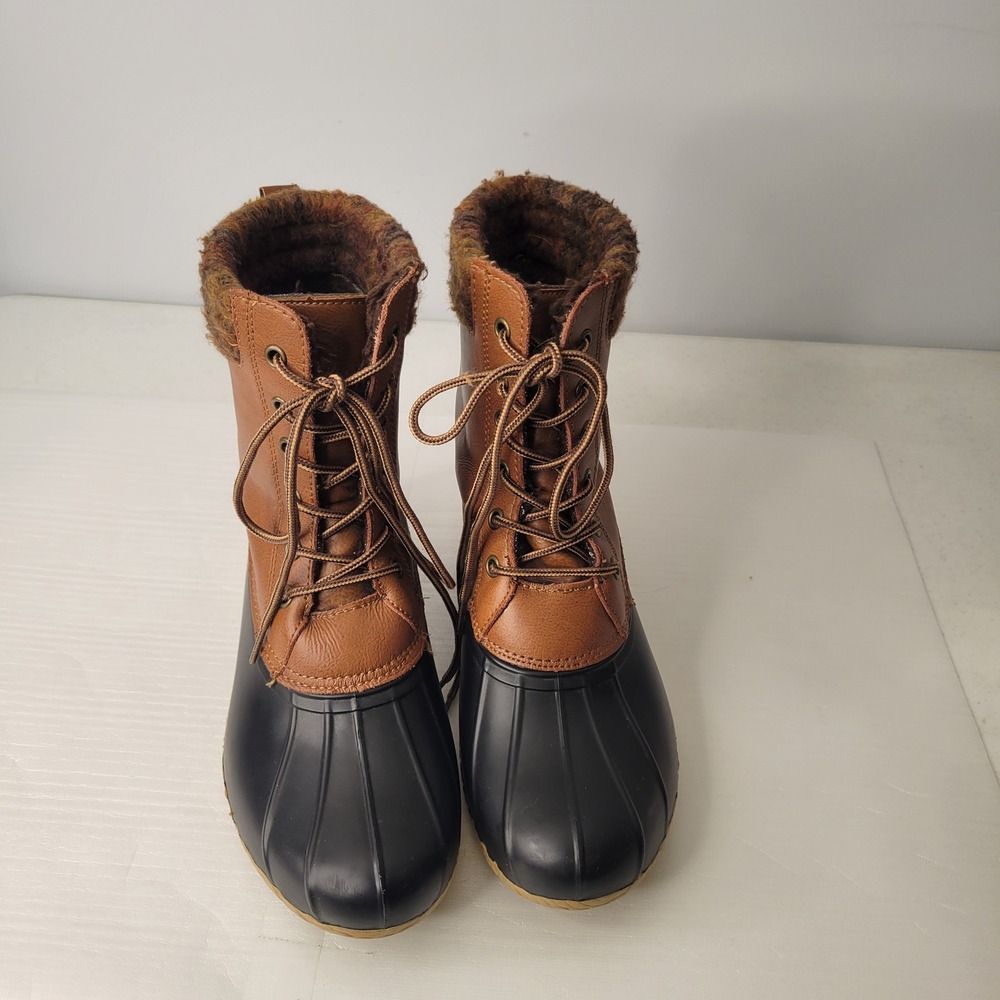 Magellan Outdoors Women's Duck Boots Size 9 Brown Leather Faux Fur Lined Lace Up